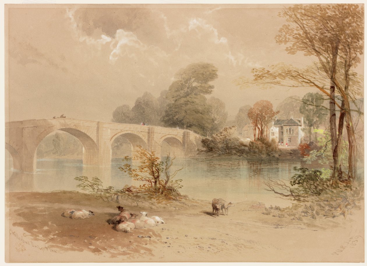 Chollerford Bridge and Inn (bodycolour) de Thomas Miles II Richardson