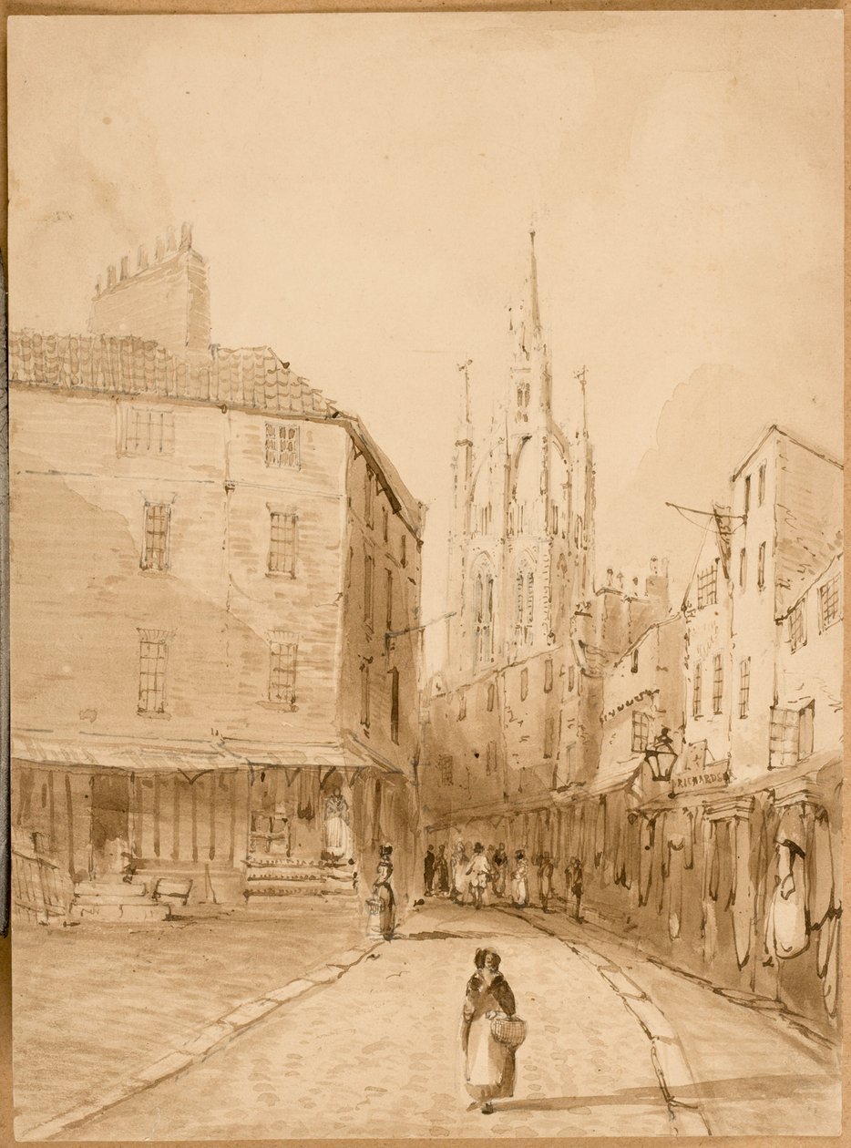 Castelo Garth, Newcastle upon Tyne (tinta e lápis sobre papel) de Thomas Miles Richardson