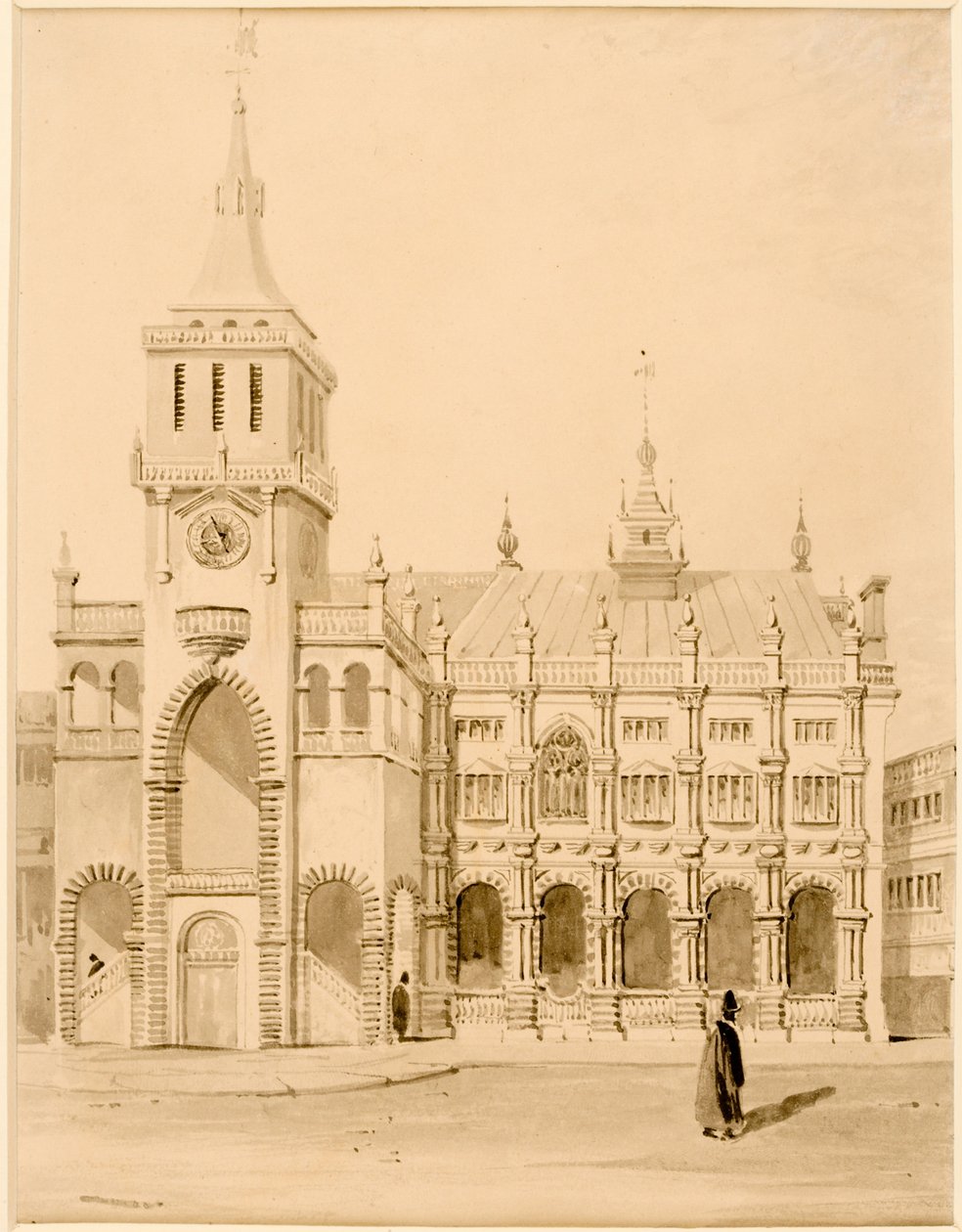 Exterior do Guildhall Original (tinta (preta) no papel (no cartão)) de Thomas Miles Richardson