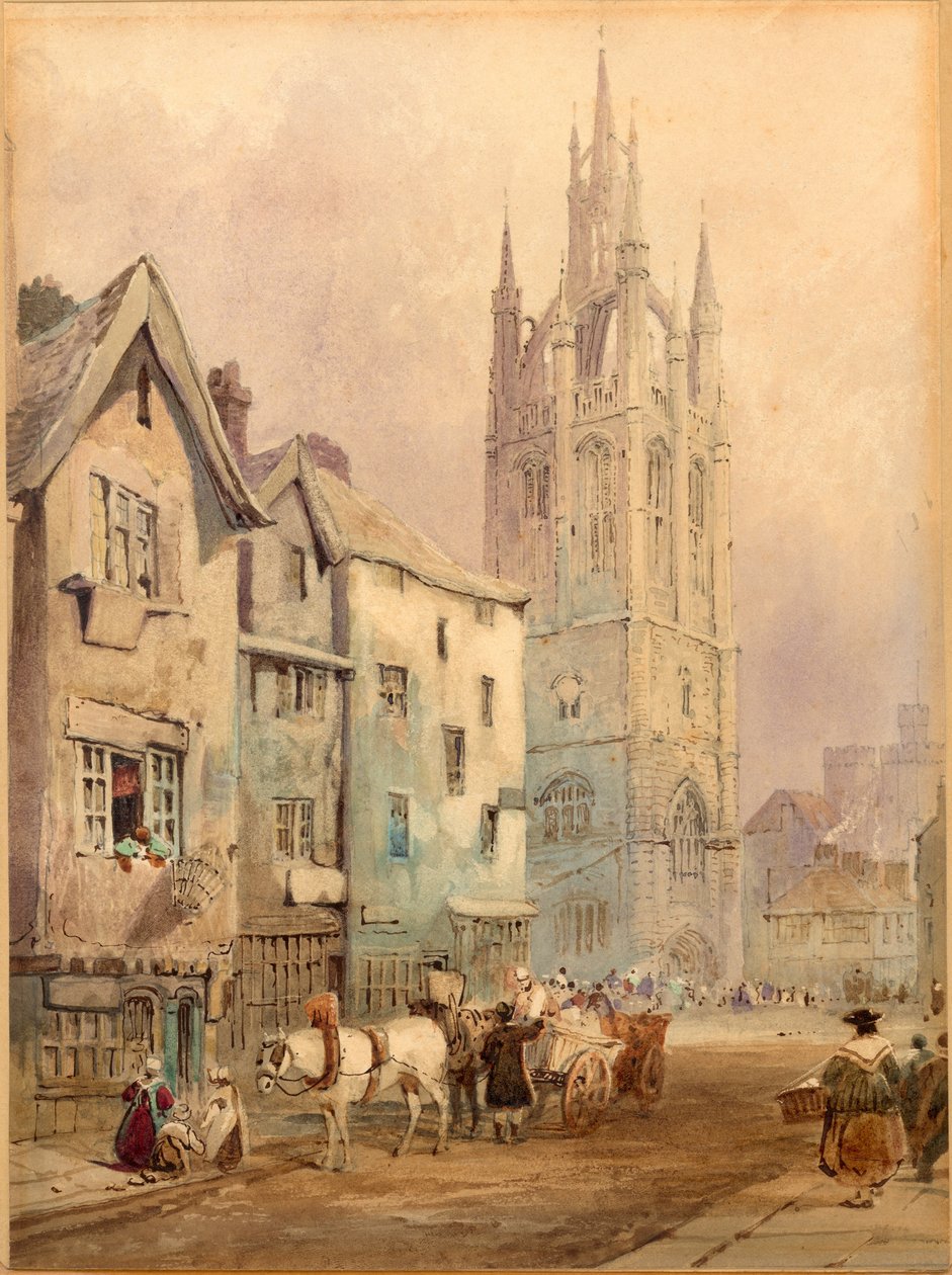 Catedral de São Nicolau, Newcastle upon Tyne (tinta (sépia) e aquarela sobre papel (no cartão)) de Thomas Miles Richardson