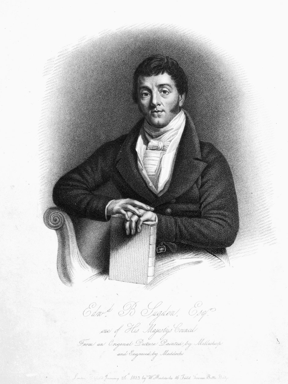 Edward Buttenshaw Sugden, 1º Barão St. Leonards, gravado por Maddocks, 1825 de Thomas Millichap