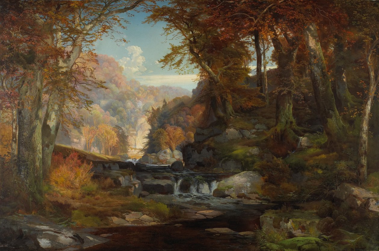 Uma cena no riacho Tohickon: outono de 1868 de Thomas Moran