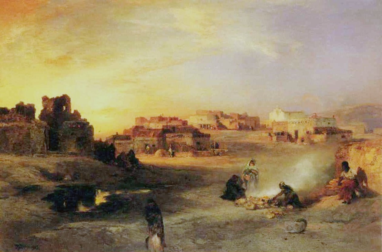 Um povoado indígeno indiano, 1905 de Thomas Moran