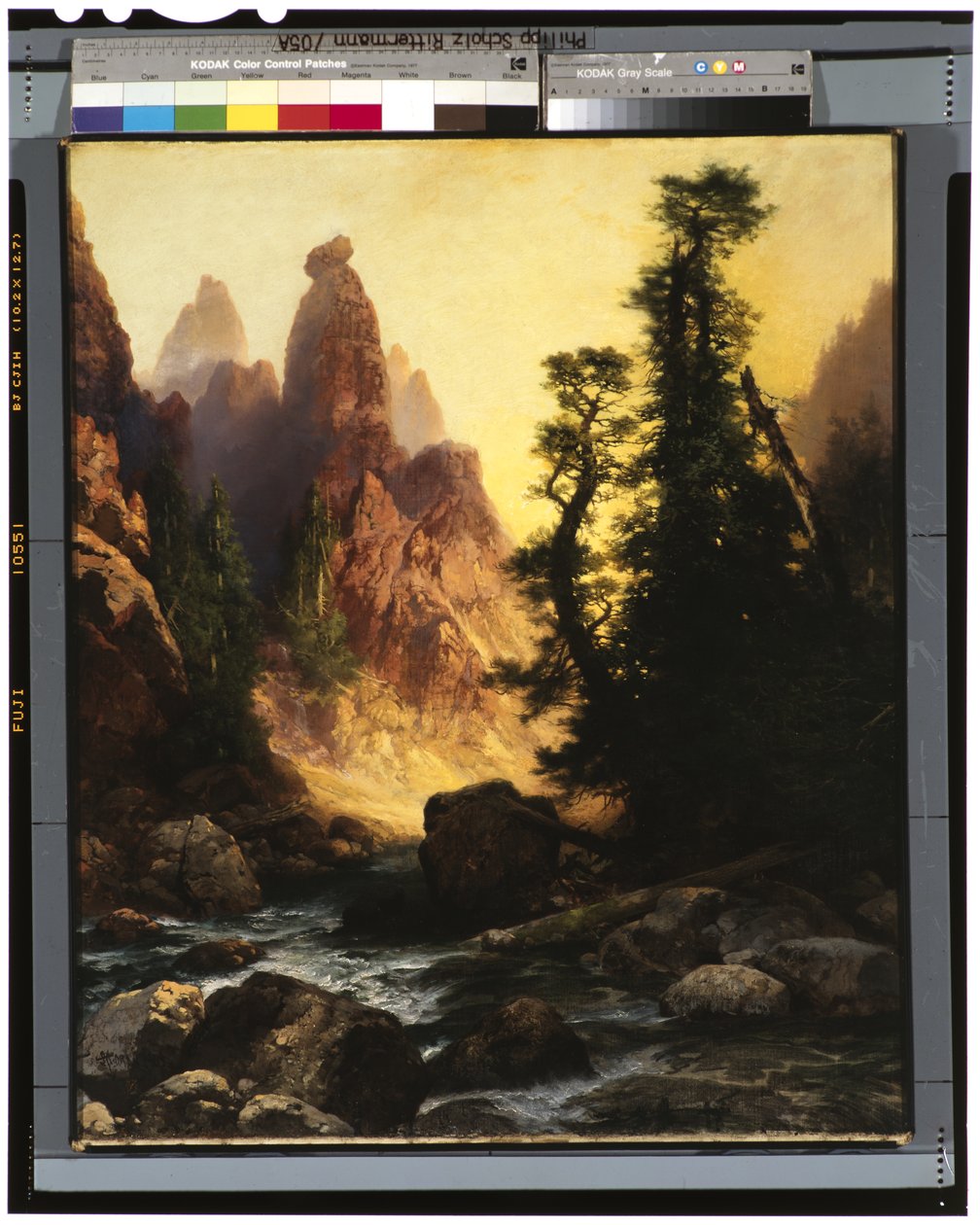Abaixo das torres das quedas da torre, parque de Yellowstone, 1909 de Thomas Moran