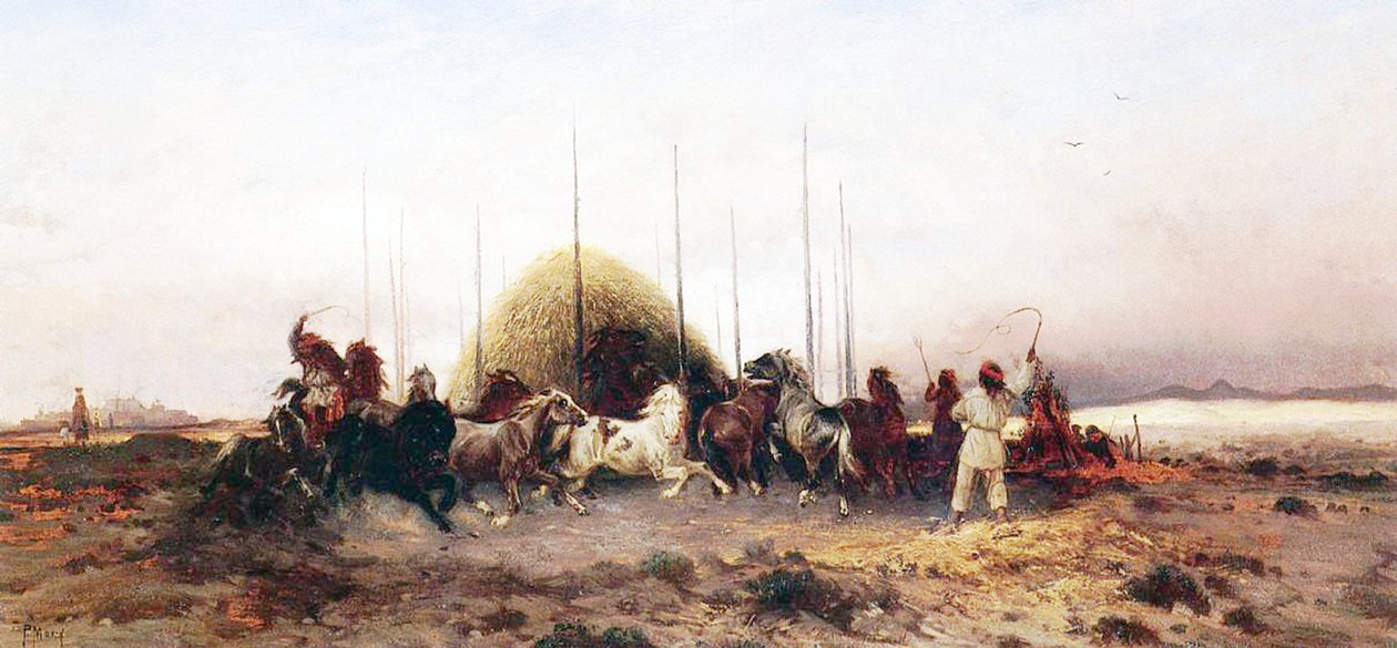 Debulha Trigo, Novo México, c.1883 de Thomas Moran