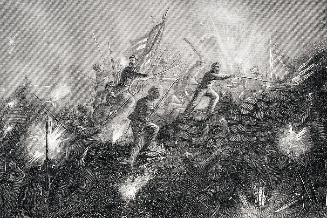 Ataque a Fort Wagner, Morris Island, Carolina do Sul, 1863 de Thomas Nast