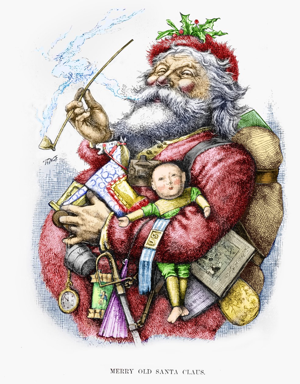Merry Old Santa Claus, gravado pelo artista, 1889 (gravura colorida à mão) de Thomas Nast