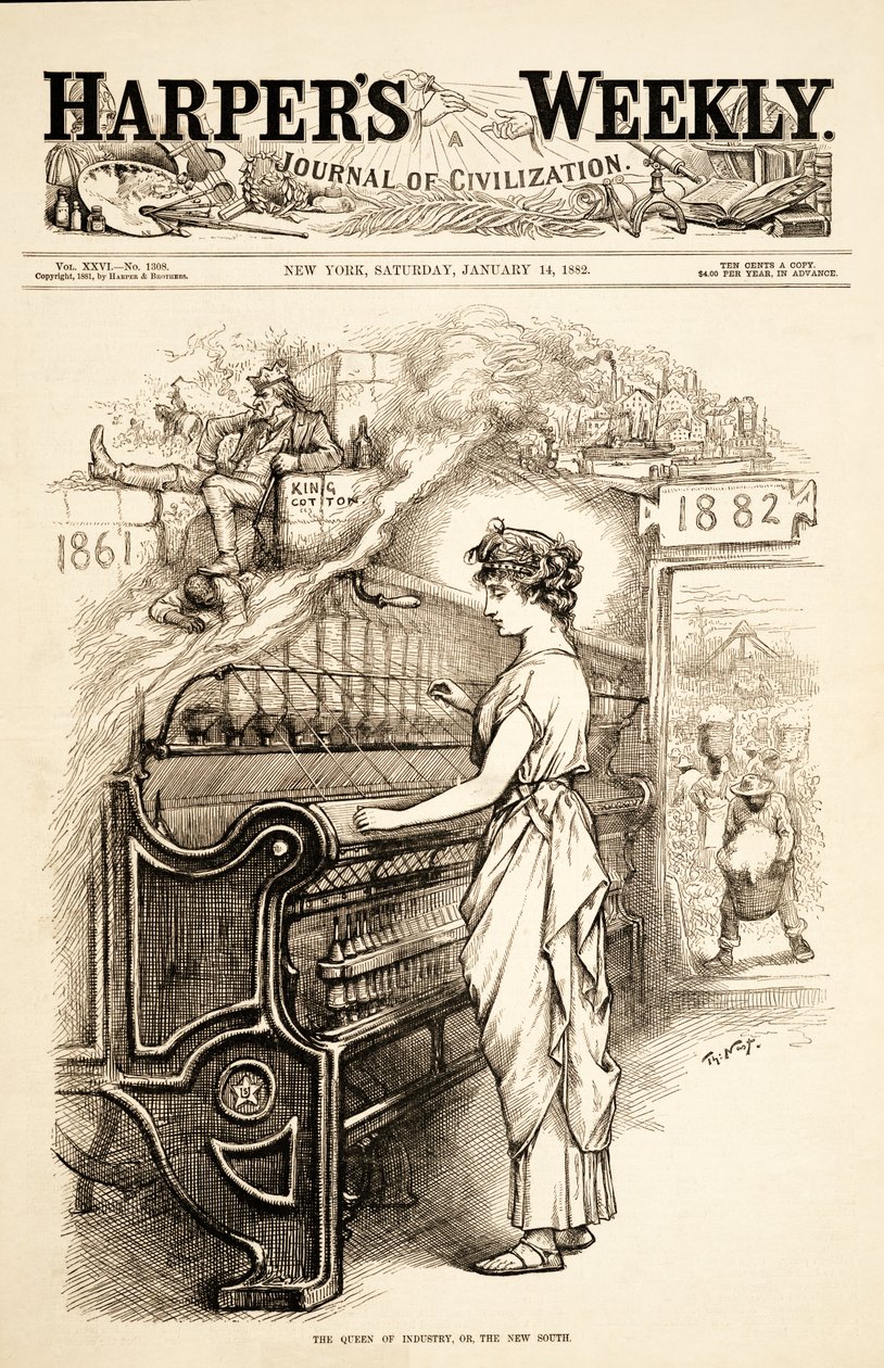 A Rainha da Indústria, ou o Novo Sul, pub. 1882 de Thomas Nast