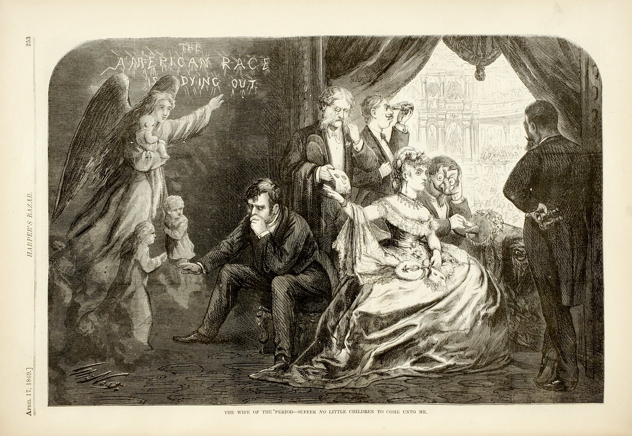 A Esposa do Período - Não Suportem Criancinhas por Mim, 1869 (gravura em madeira) de Thomas Nast