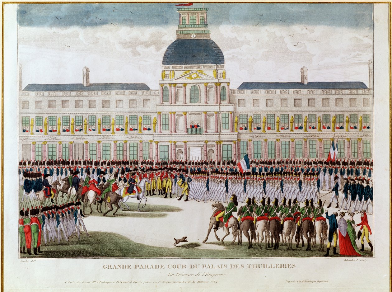 Desfile no pátio do Palais des Tuileries na presença do imperador, gravado por Blanchard de Thomas Naudet