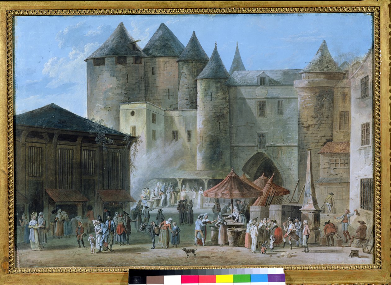 A Place de l&39;Apport-Paris em frente ao Grand Châtelet, antes de 1802 (wc e guache sobre papel) de Thomas Naudet