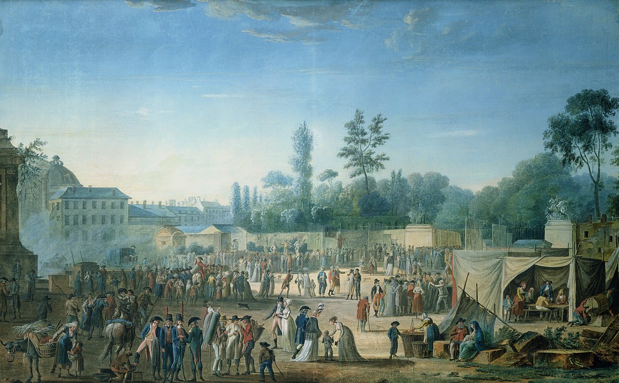 Vista das Tulherias da Place de la Revolution, 1799 (wc e guache sobre papel) de Thomas Naudet