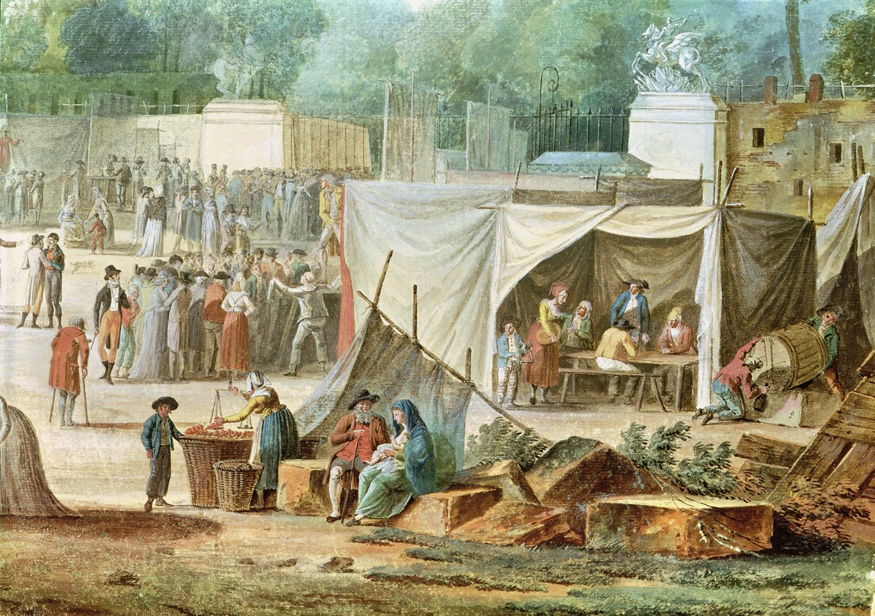 Vista das Tulherias da Place de la Revolution, detalhe do mercado de Thomas Naudet