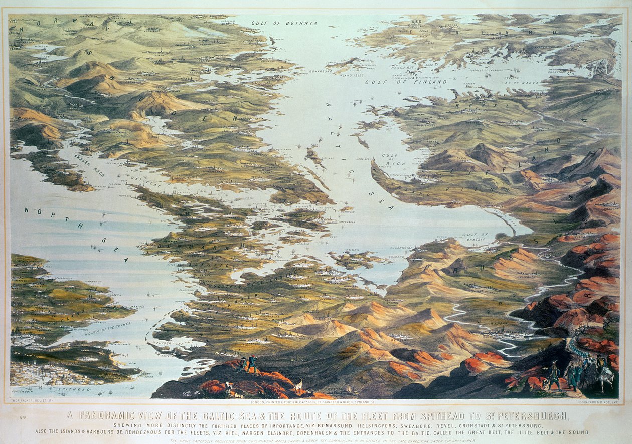 Vista panorâmica do Mar Báltico e da Rota da Frota de Spithead a São Petersburgo, a partir de mapas e mapas do governo feitos sob a supervisão de um oficial da expedição sob Sir Charle de Thomas Packer