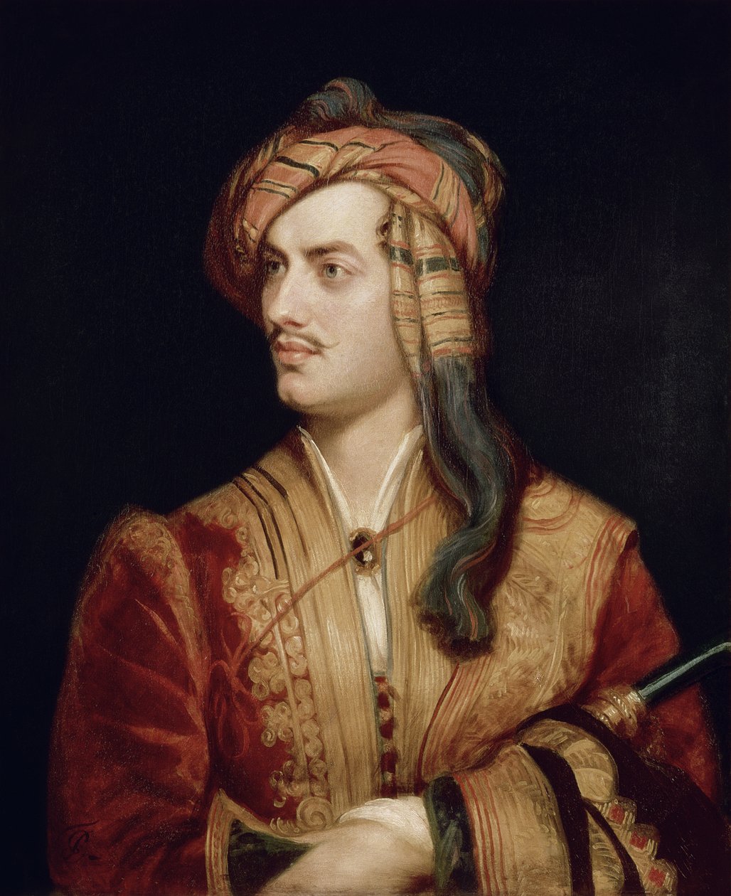 Retrato de George Gordon (1788-1824) 6 Barão Byron de Rochdale em vestido albanês, 1813 de Thomas Phillips