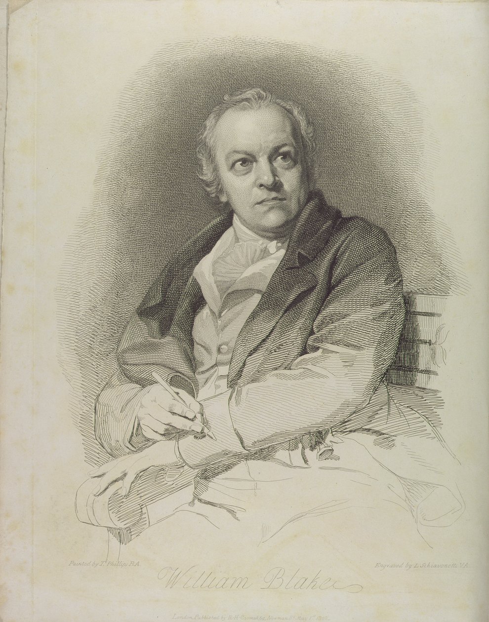 Retrato de William Blake, frontispício de &39;The Grave, A Poem&39; de William Blake (1757-1827) gravado por Luigi Schiavonetti (1765-1810) em 1808 de Thomas Phillips