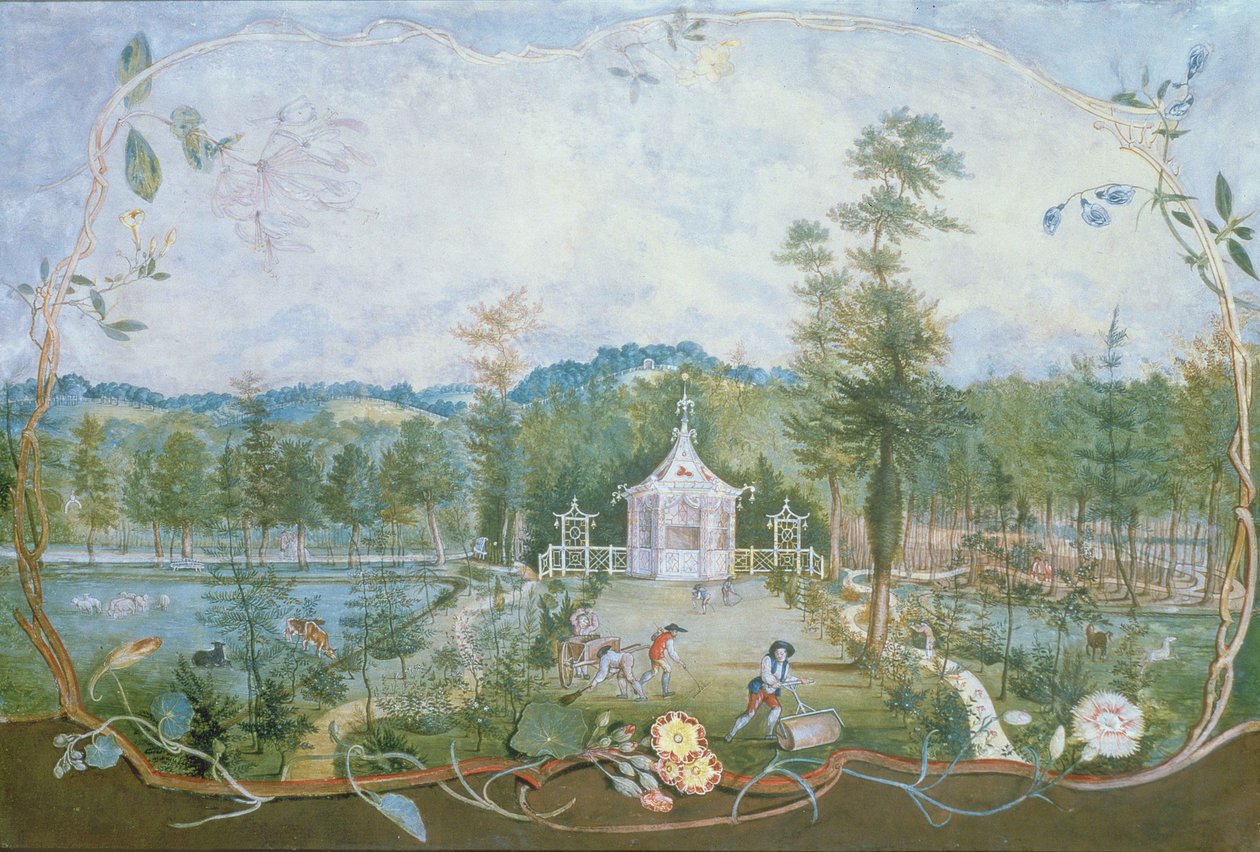 Pavilhão Chinês em Jardim Inglês, séc. XVIII (wc e guache sobre papel) de Thomas Robins