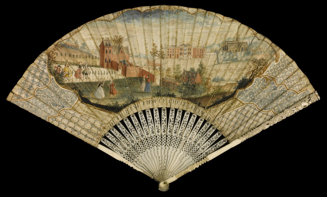 Ventilador decorado com a vista sudeste de Cheltenham Well, 1740 de Thomas Robins