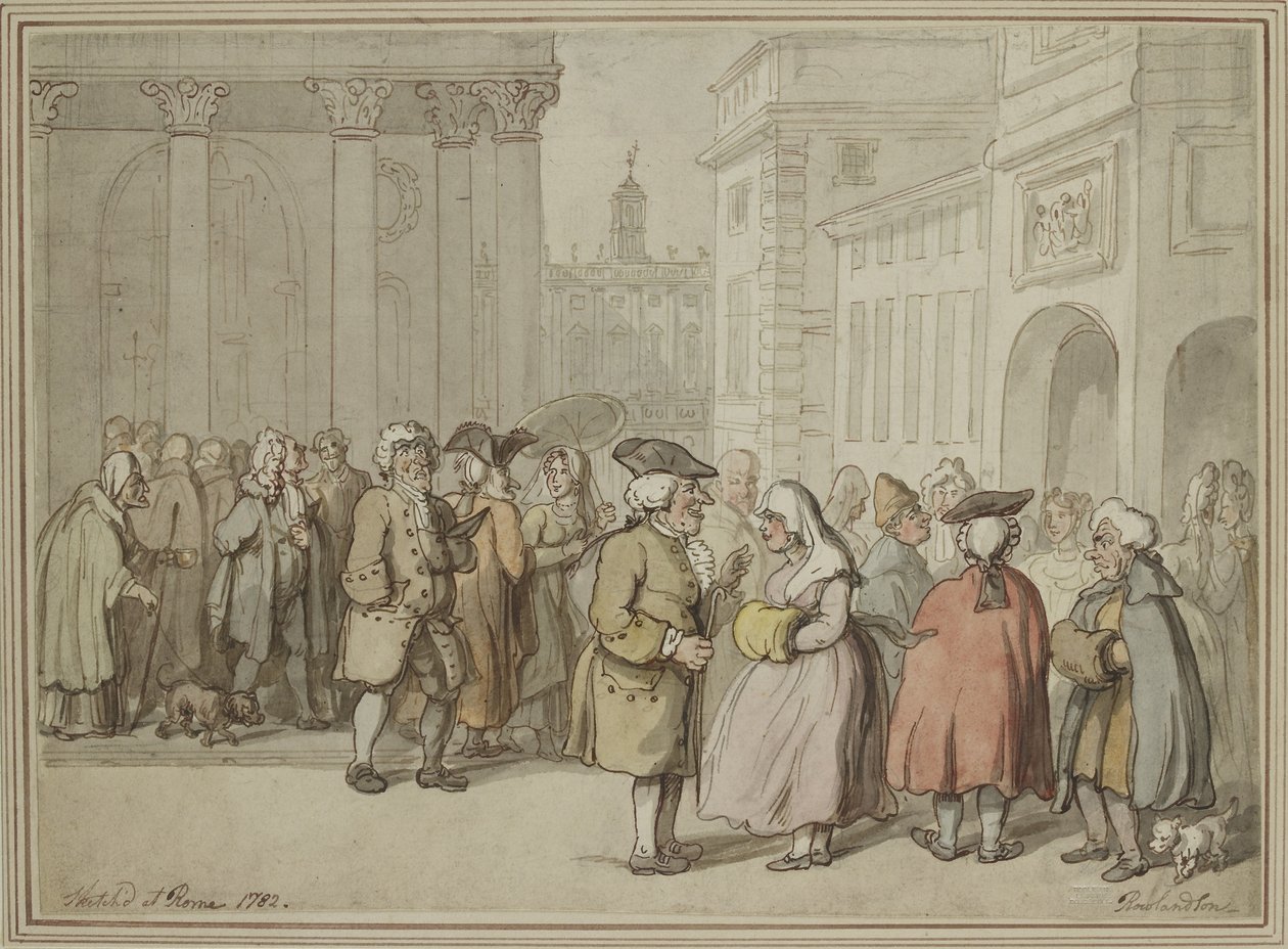 Um grupo esboçado em Roma (caneta e tinta marrom-avermelhada e aquarela sobre indicações em grafite) de Thomas Rowlandson