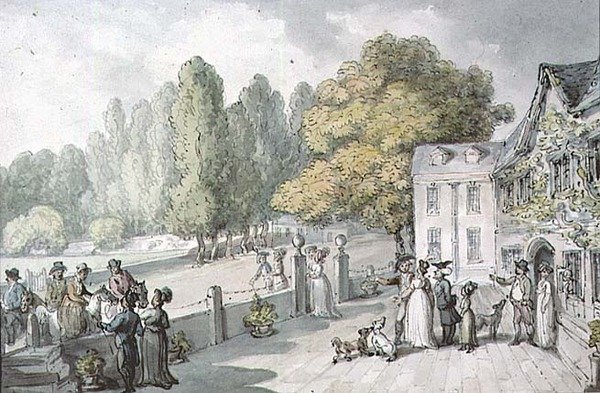 Uma casa com figuras, anteriormente conhecida como The Green, Richmond de Thomas Rowlandson