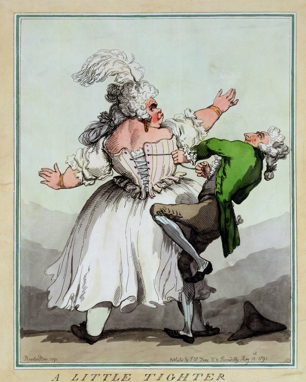 Um pouco mais apertado, pub. por SW Fores, 1791 (gravura colorida) (par de 125714) de Thomas Rowlandson
