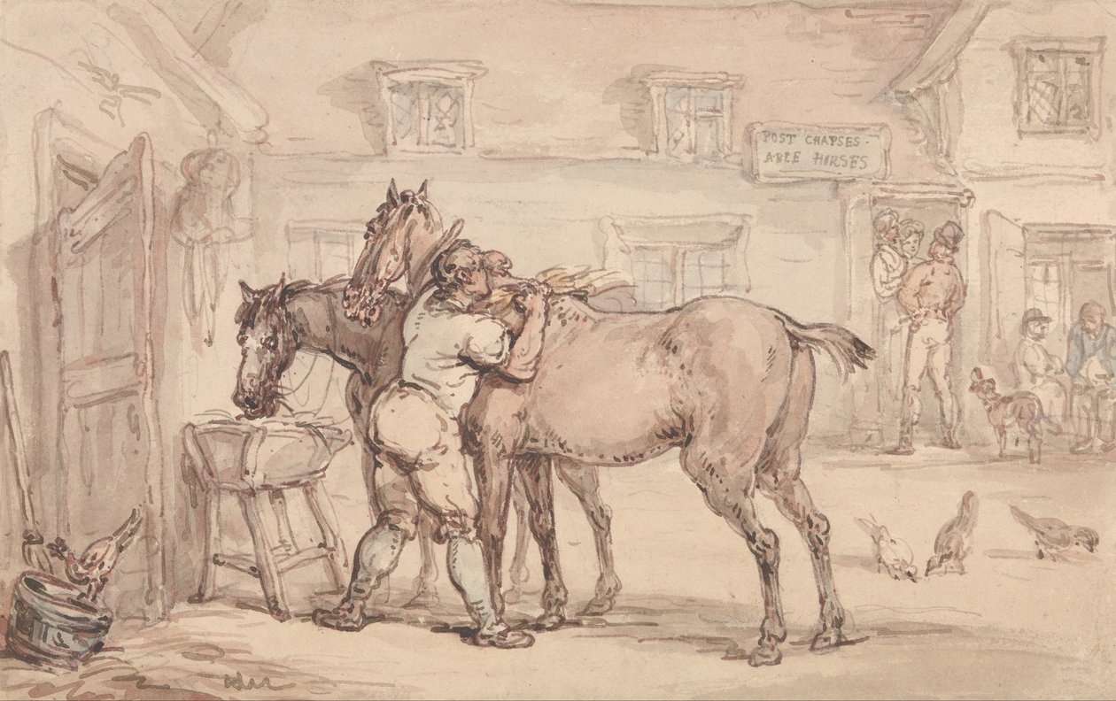 Um estábulo de libré de Thomas Rowlandson