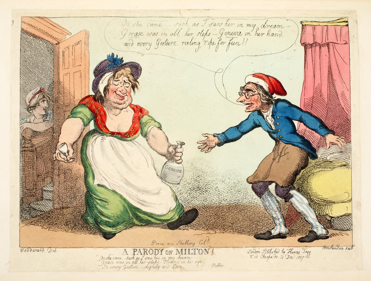 Uma paródia em Milton, pub. 1807 (gravura colorida à mão) de Thomas Rowlandson