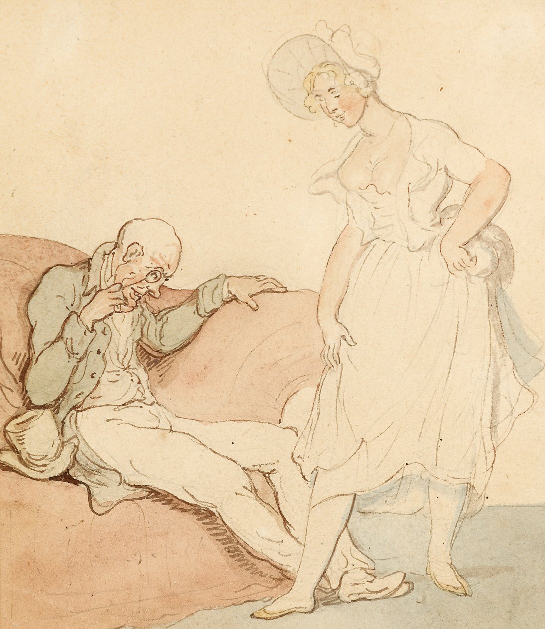 Um par bonito (caneta e tinta com a lavagem no papel) de Thomas Rowlandson