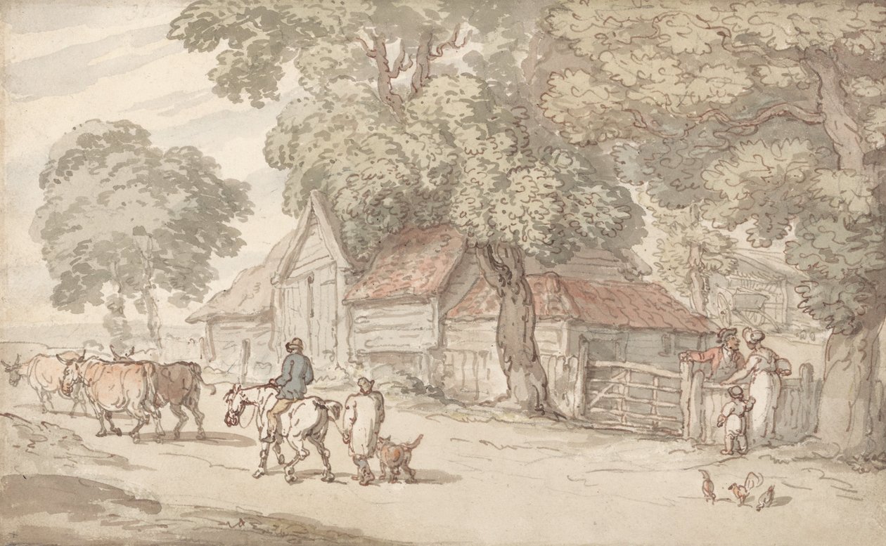 Uma estrada por uma fazenda de Thomas Rowlandson