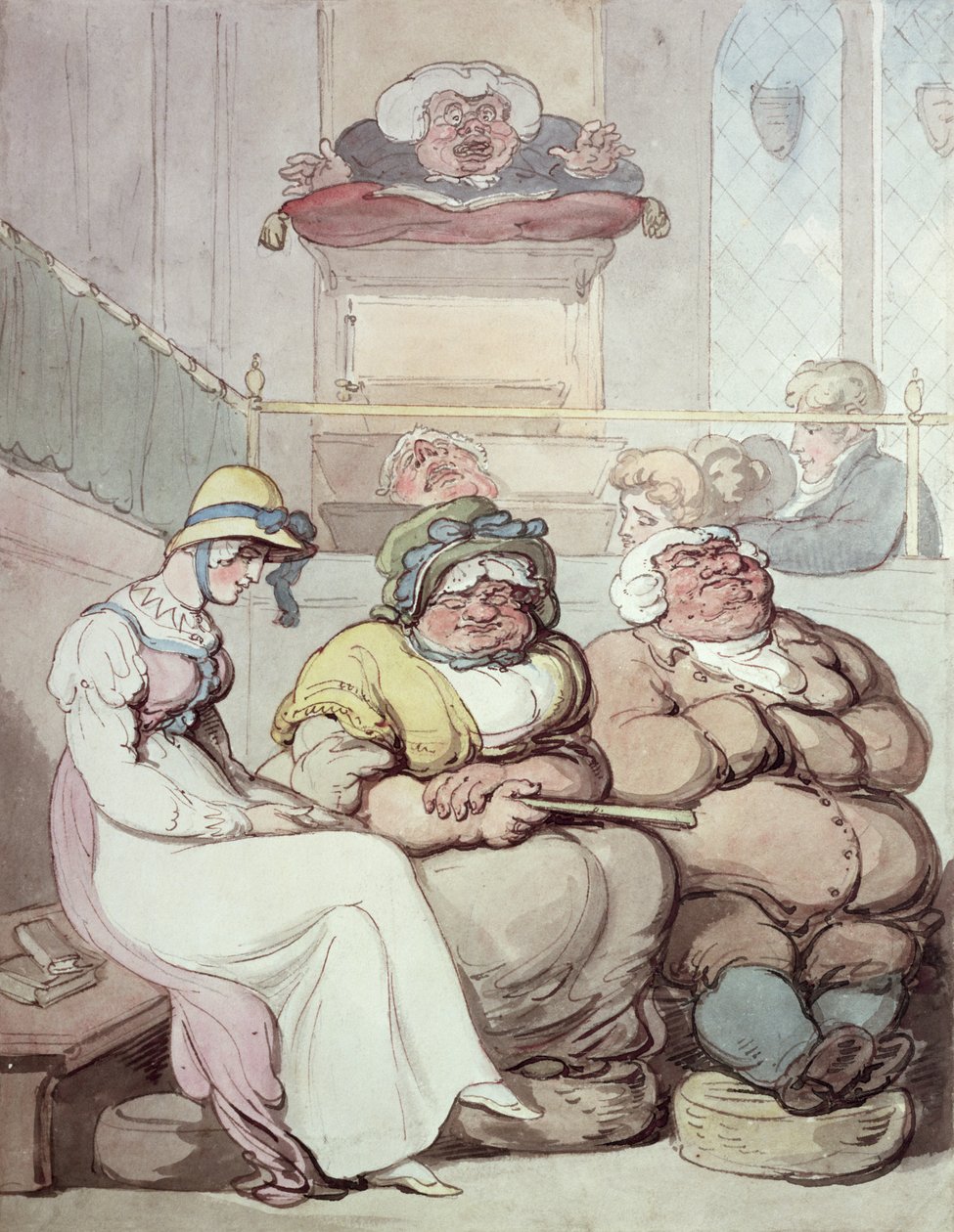 Uma Congregação Sonolenta (tinta e wc no papel) de Thomas Rowlandson
