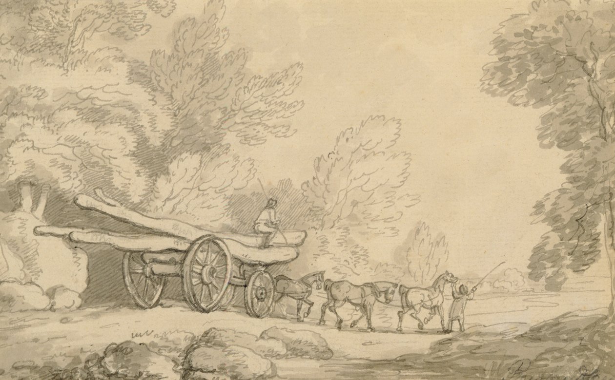 Um vagão de madeira, c.1790 (caneta e tinta com grafite sobre papel) de Thomas Rowlandson