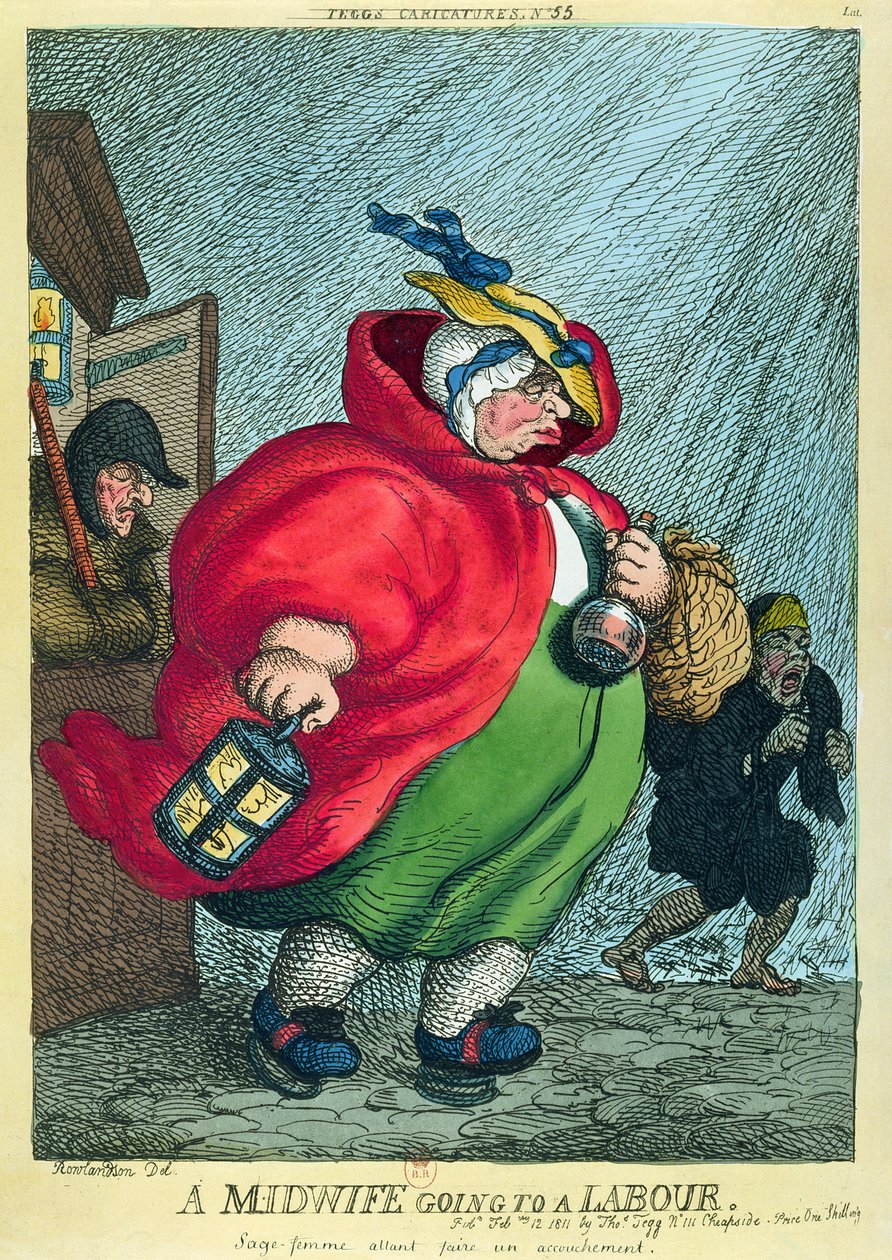 Uma parteira indo para um parto, 1811 de Thomas Rowlandson