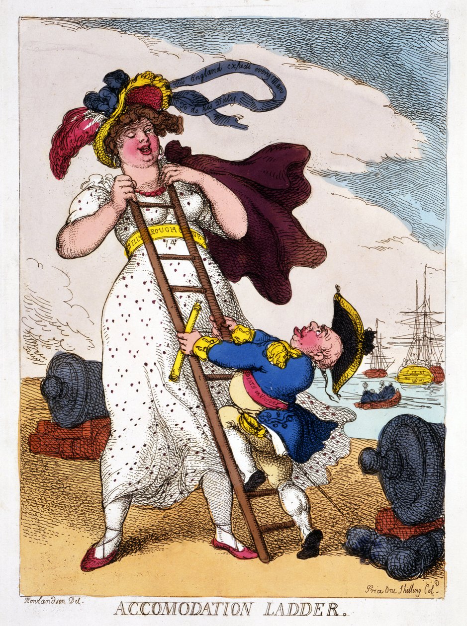 Escada de acomodação, 1811 (gravura colorida à mão) de Thomas Rowlandson
