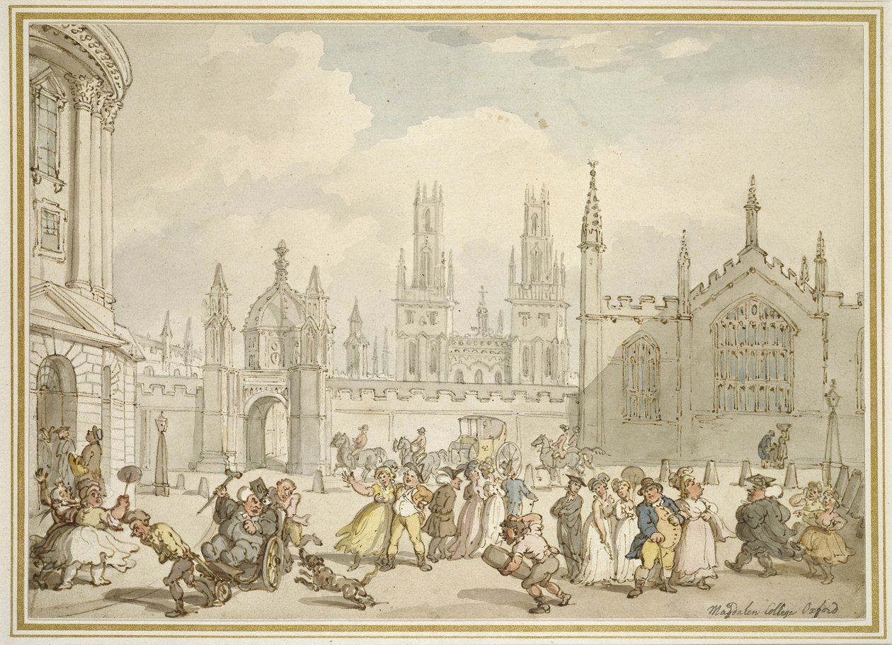 All Souls College, Oxford ou Praça Radcliffe, Oxford, século XIX de Thomas Rowlandson