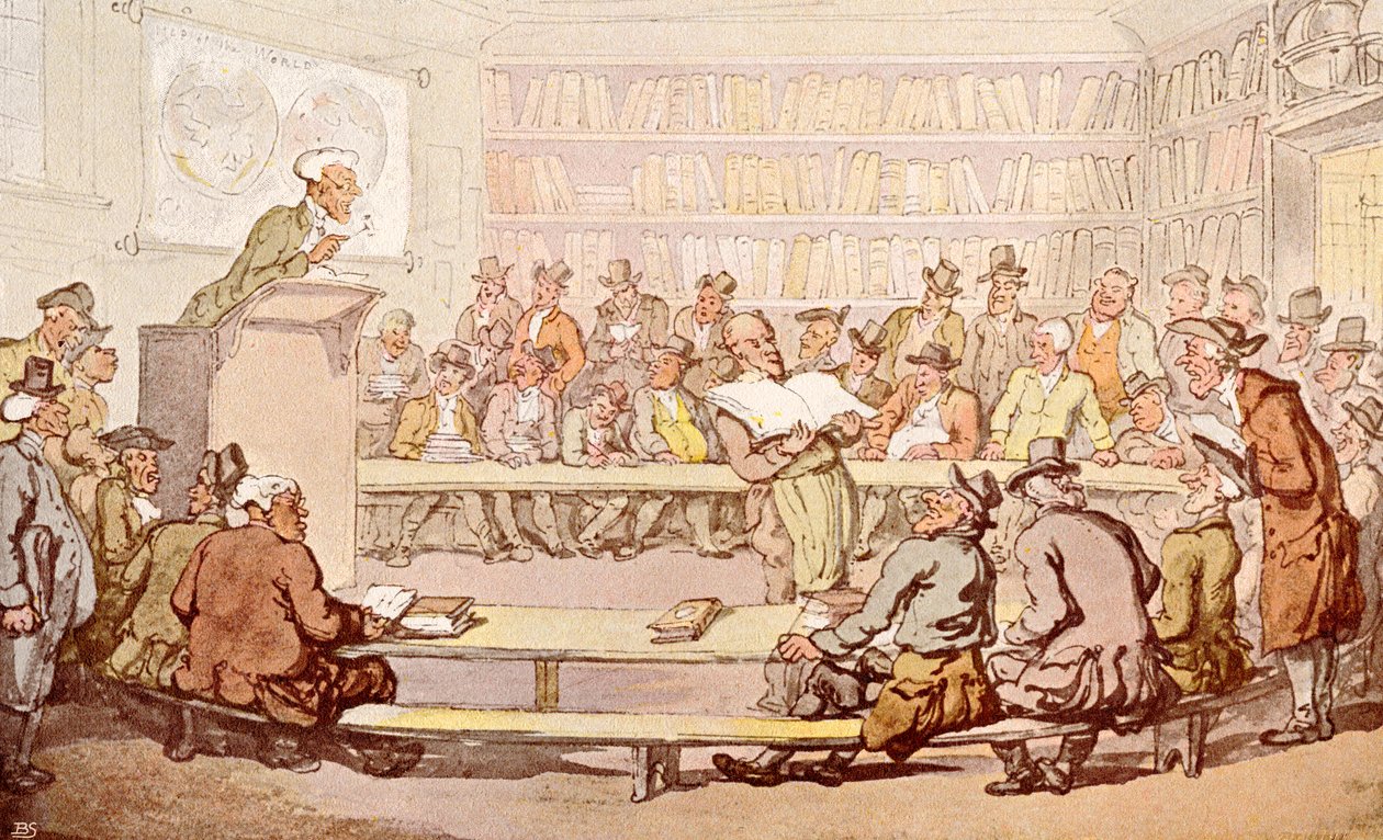 Uma sala de leilões do século XVIII, da The Connoisseur Magazine, publicada em 1902 de Thomas Rowlandson