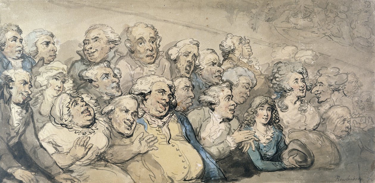 Uma audiência no Drury Lane Theatre (caneta e tinta no cartão) de Thomas Rowlandson