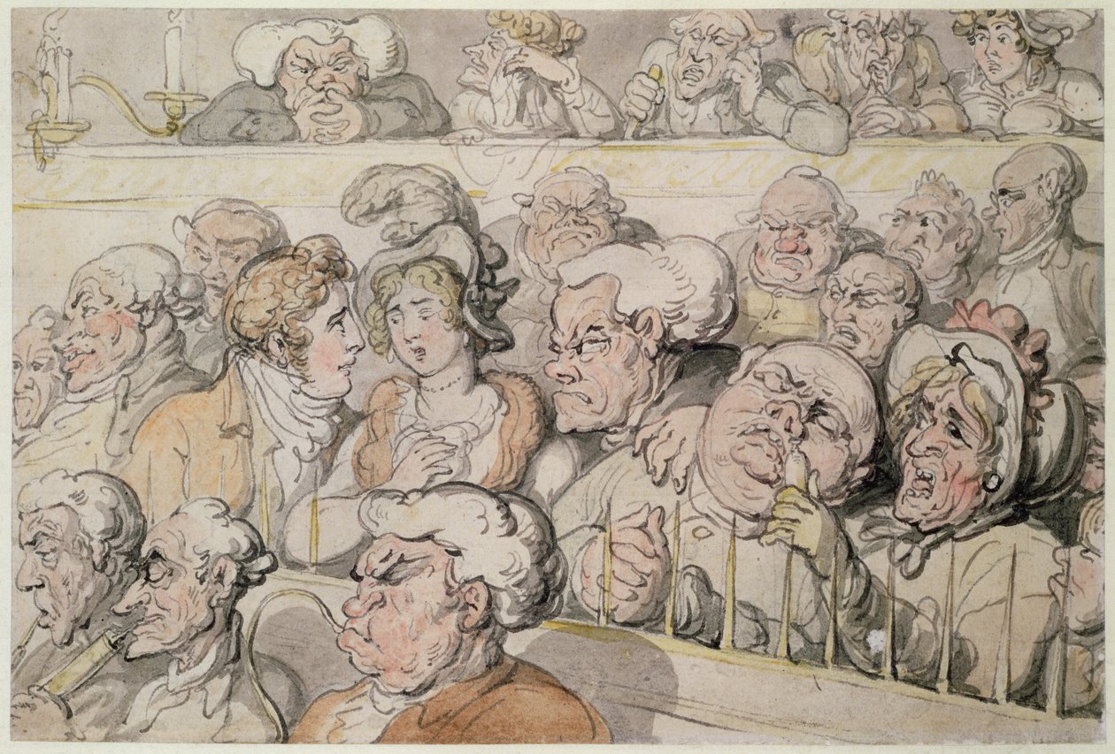 No Teatro, No Poço (caneta, wc e lápis no papel) de Thomas Rowlandson