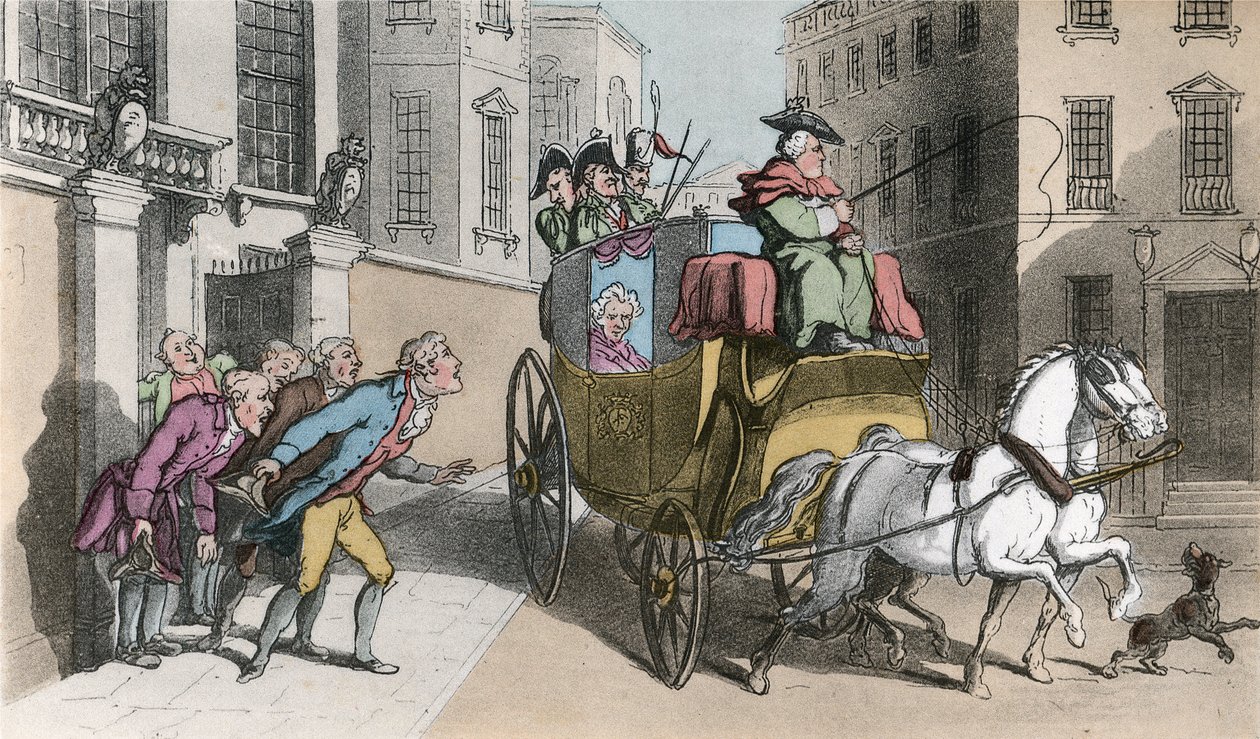 Atendimento em um nobre, ilustração "do vigário de Wakefield" por Oliver Goldsmith, bar. Ackermann, 1817 (aquatinta colorida à mão) de Thomas Rowlandson