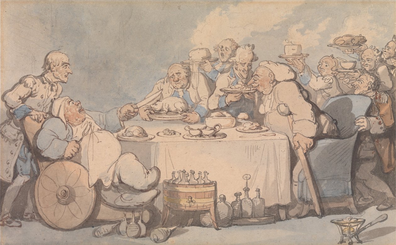 Confortos de Bath- Gouty Gourmands no jantar de Thomas Rowlandson