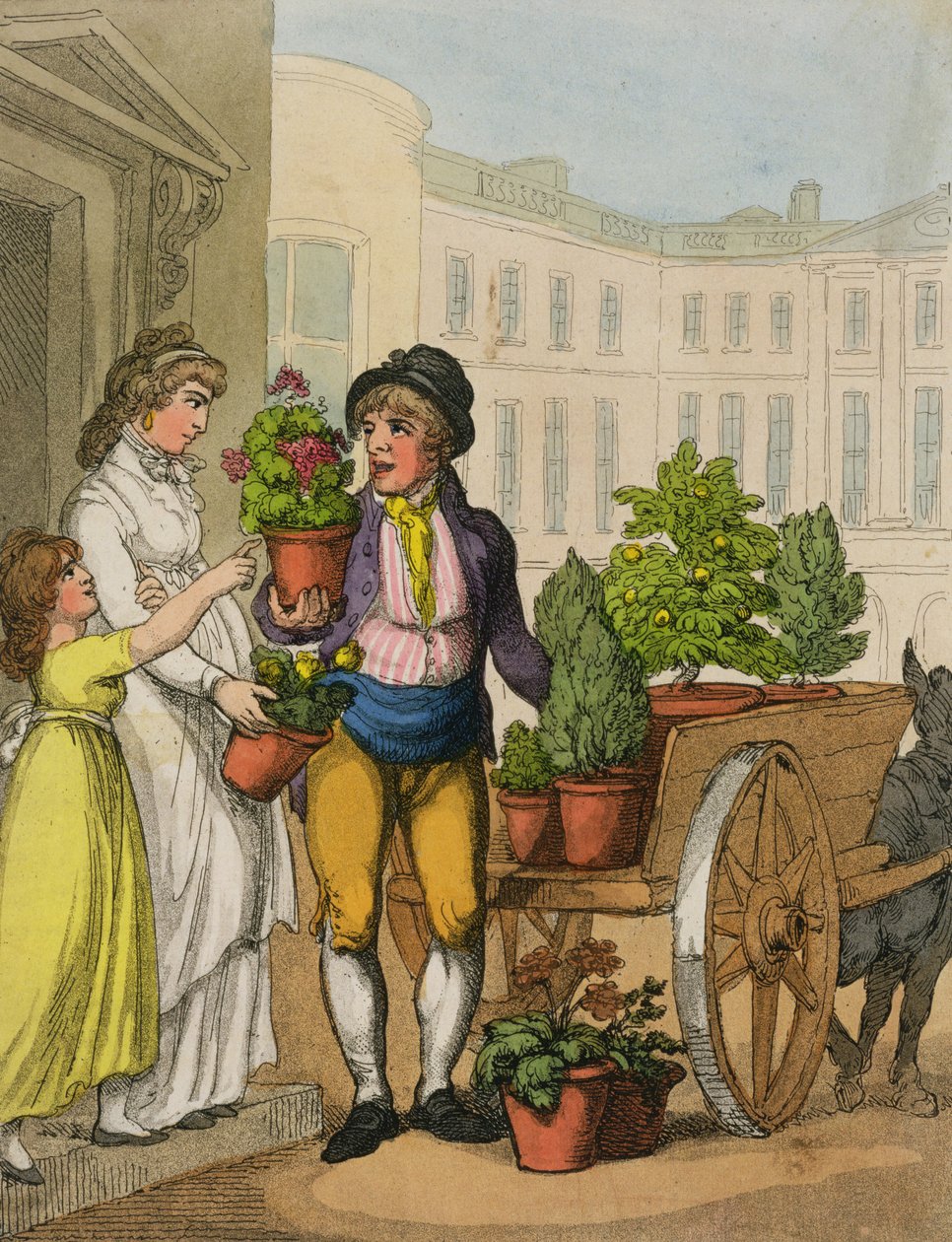 Gritos de Londres: The Garden Pot Seller, 1799 (cores aquatint) de Thomas Rowlandson