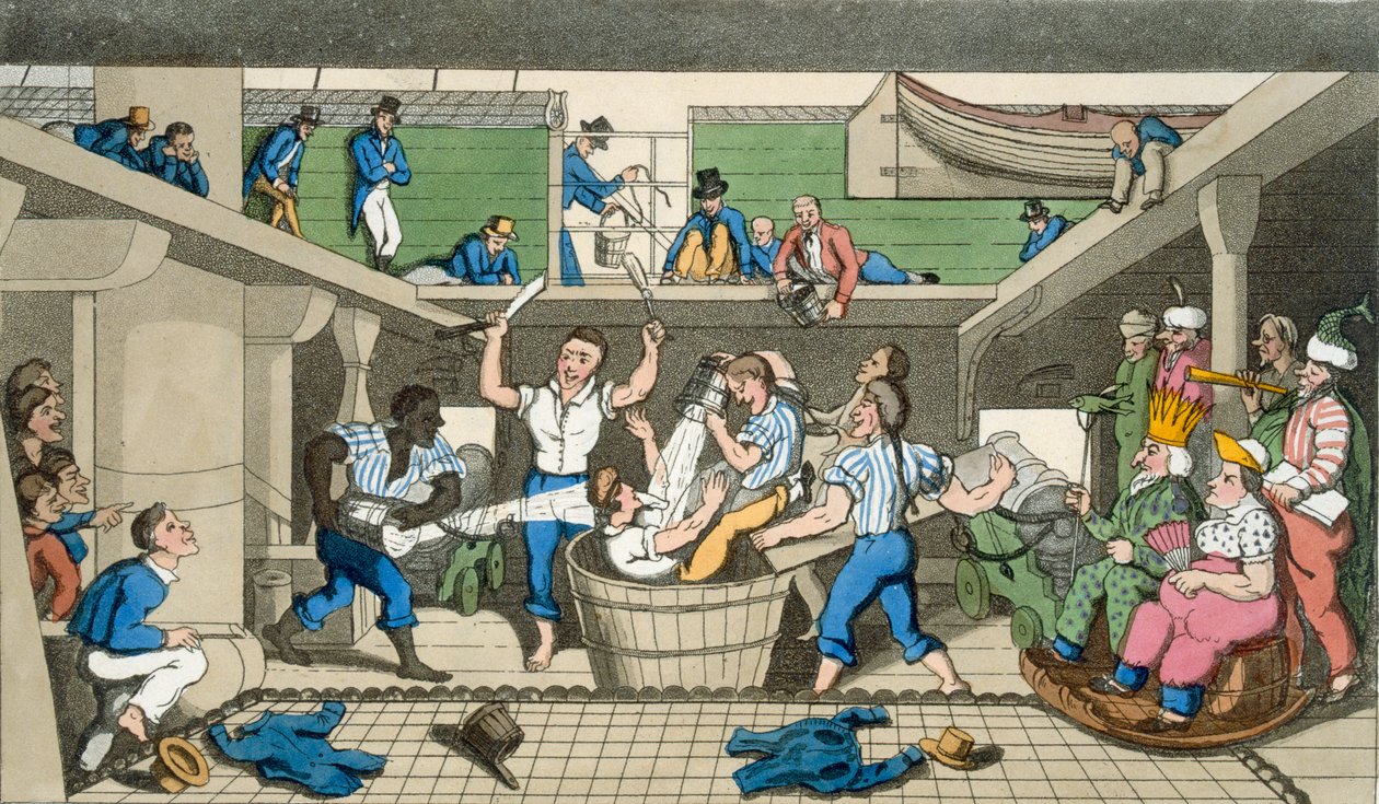 Crossing the Line, prato de "As Aventuras de Johnny Newcome na Marinha", de John Mitford (1782-1831) gravado por W. Read, 1818 de Thomas Rowlandson