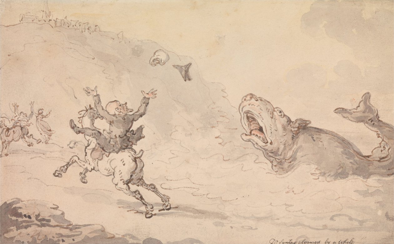 Dr Syntax Alarmado por uma baleia de Thomas Rowlandson
