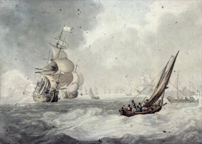 Disparando uma saudação em Portsmouth (wc) de Thomas Rowlandson