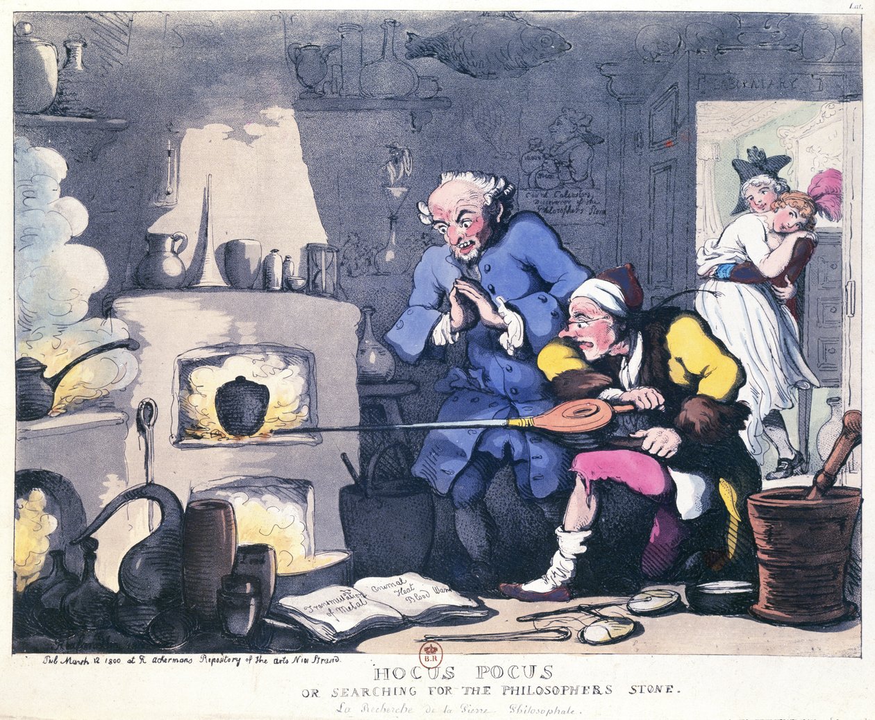 Hocus Pocus ou Buscando a Pedra Filosofal, publicado em março de 1800 de Thomas Rowlandson