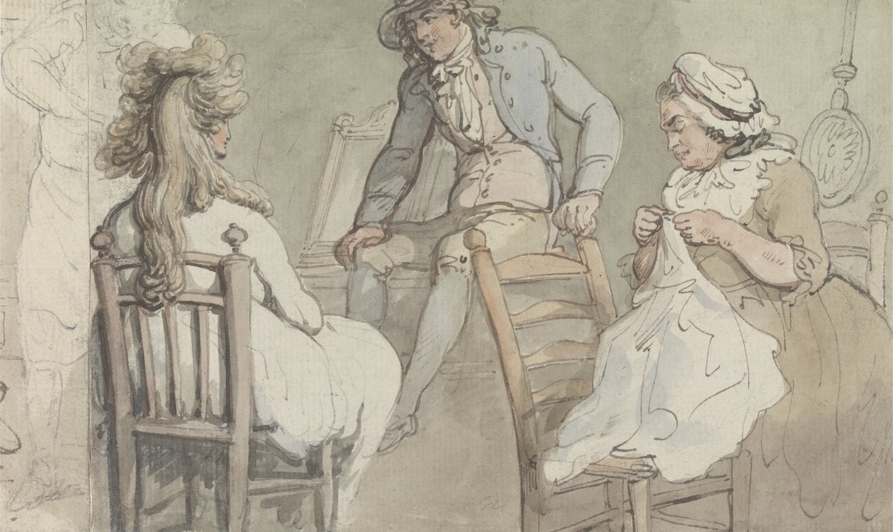 Interior de um camarim com Jack Bannister de Thomas Rowlandson