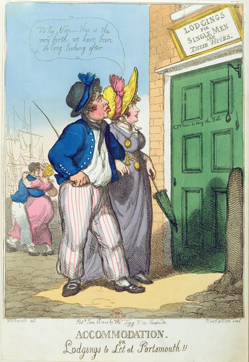 Bandas para homens solteiros e suas esposas em Portsmouth, 1808 de Thomas Rowlandson