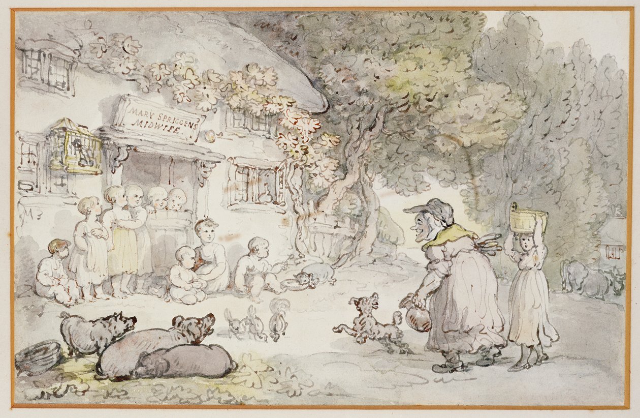Mary Spriggens, a parteira (wc, caneta e tinta) de Thomas Rowlandson