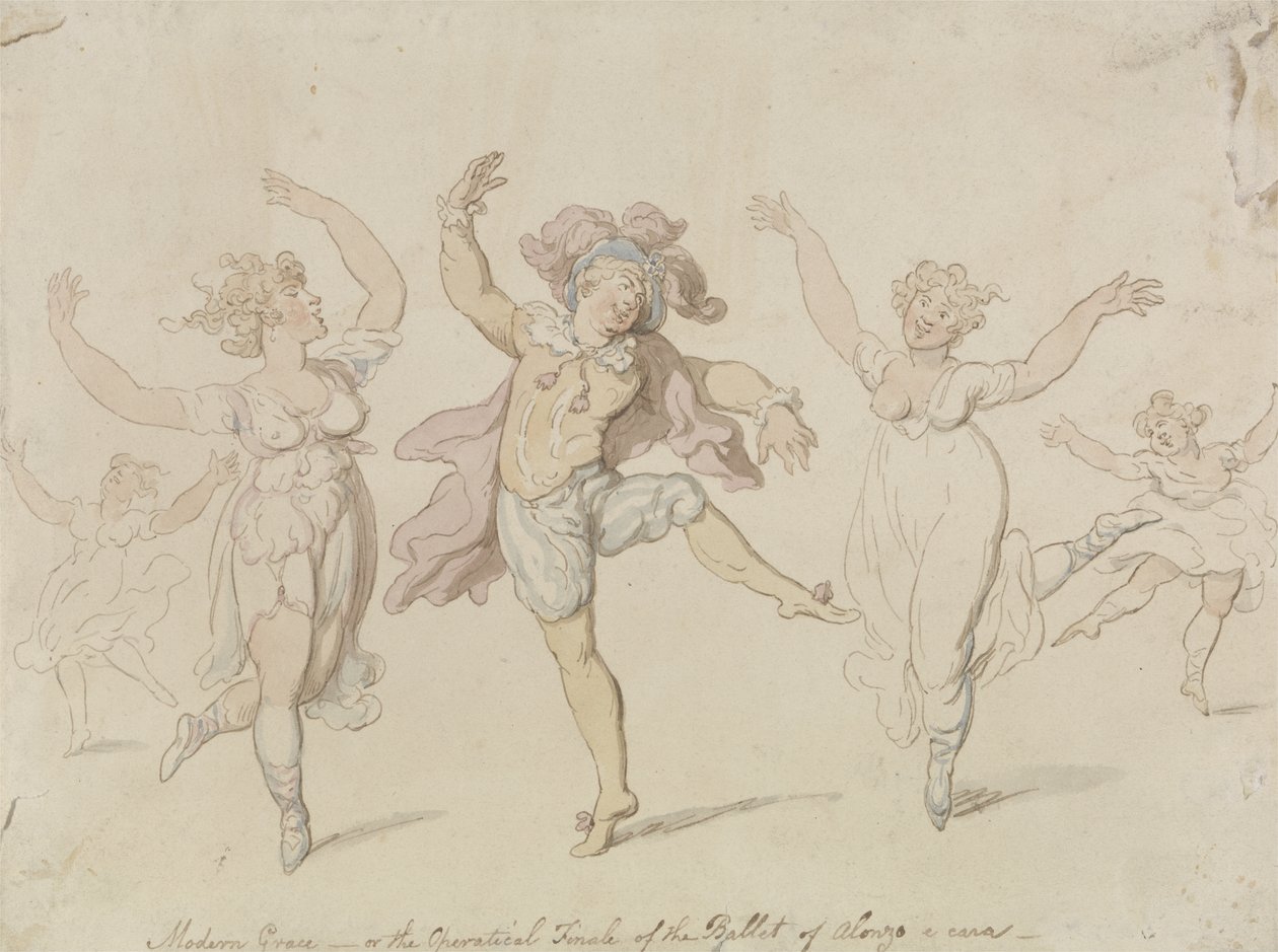 Modern Grace ou, The Operical Finale do Ballet de Alonzo e caro (wc com caneta e tinta em papel de wove) de Thomas Rowlandson