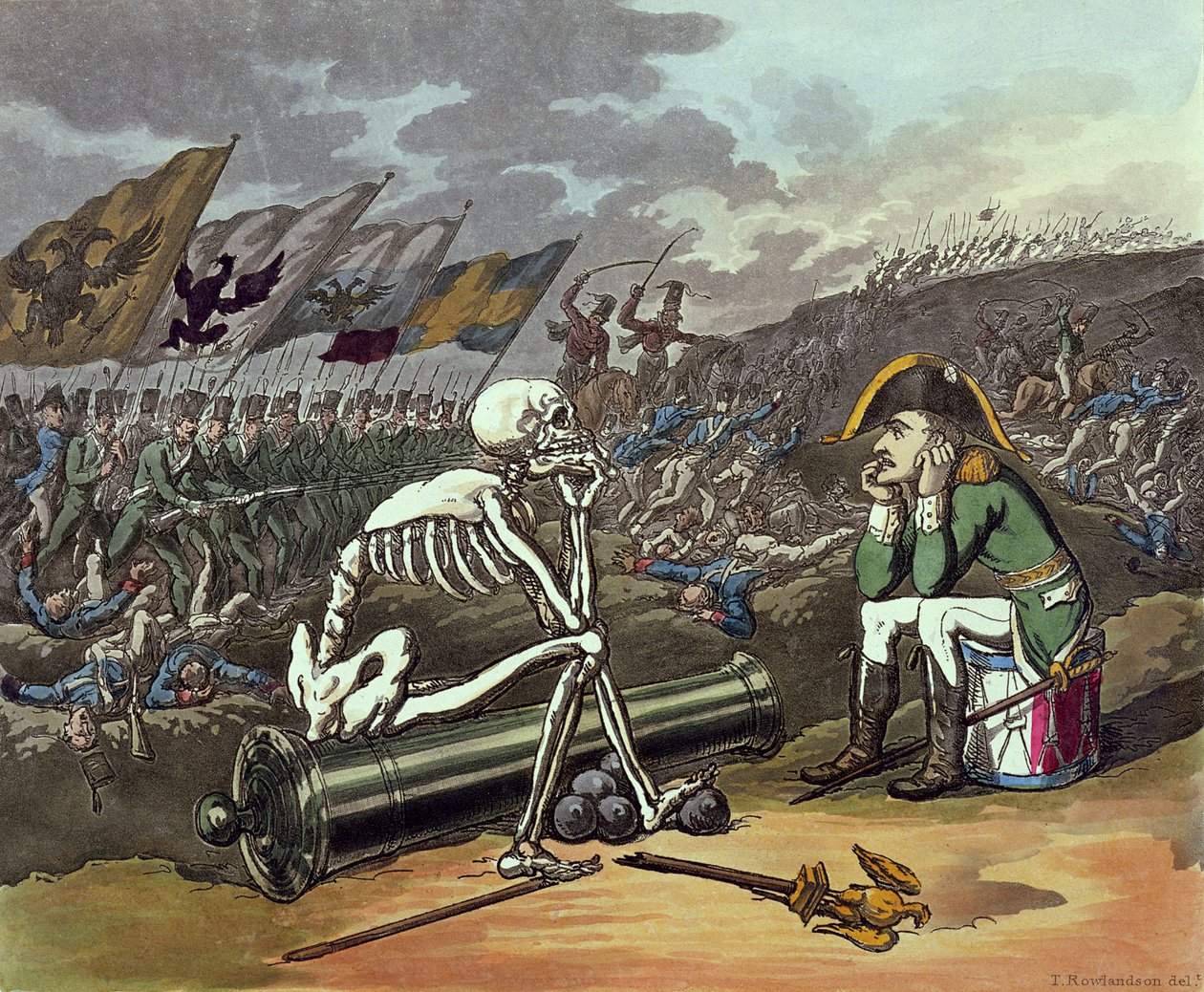 Napoleão e esqueleto, 18 (litografia colorida) de Thomas Rowlandson