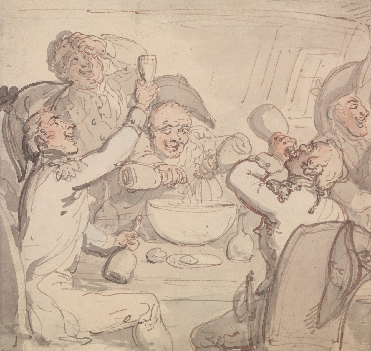Oficiais navais e uma tigela de soco de Thomas Rowlandson